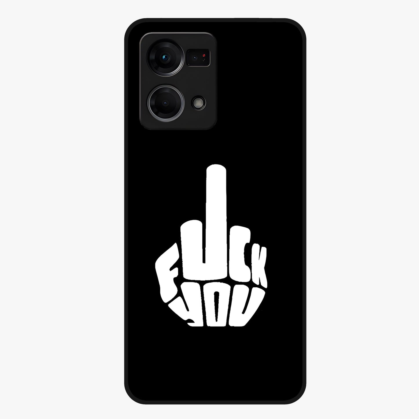 Rebel Mode On Glass Case showing flat back view with bold rebellious typography artwork and glossy glass finish.