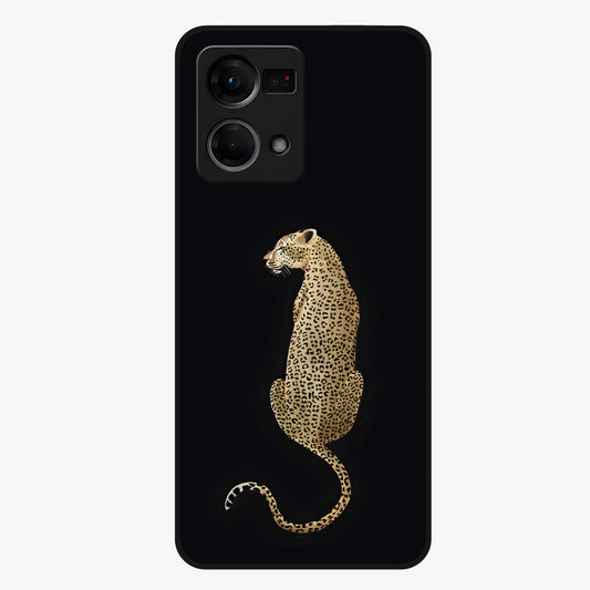 Regal Leopard Glass Case showing flat back view with bold leopard artwork and glossy glass finish.