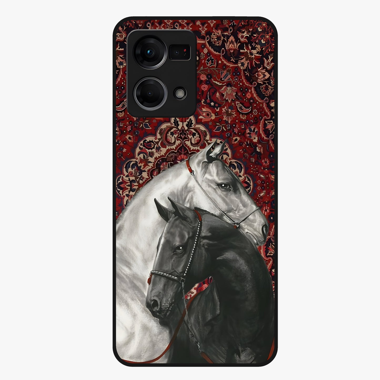 Regal Stallion Tapestry Glass Case showing flat back view with majestic horse tapestry artwork and glossy glass finish.