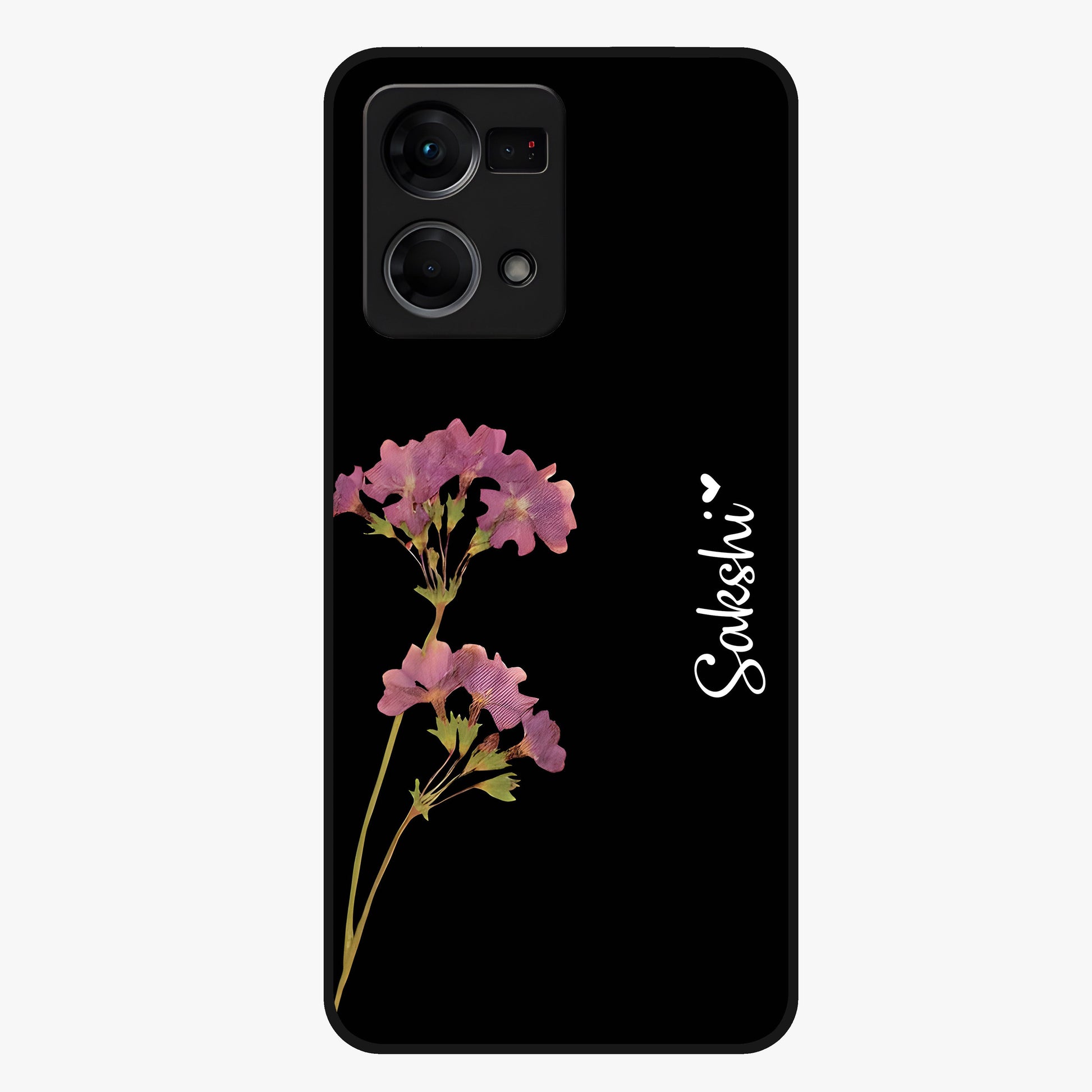 Riching Lavender Flower Custom Name Glass Case showing flat back view with lavender floral artwork and personalized name design.