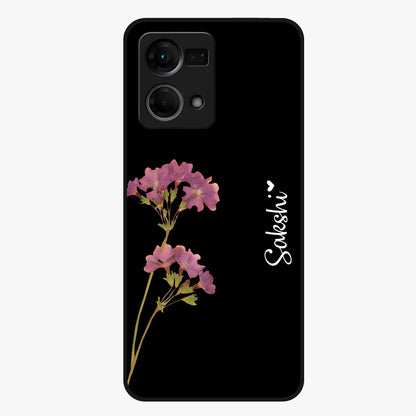 Riching Lavender Flower Custom Name Glass Case showing flat back view with lavender floral artwork and personalized name design.