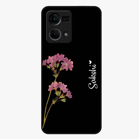 Riching Lavender Flower Custom Name Glass Case showing flat back view with lavender floral artwork and personalized name design.
