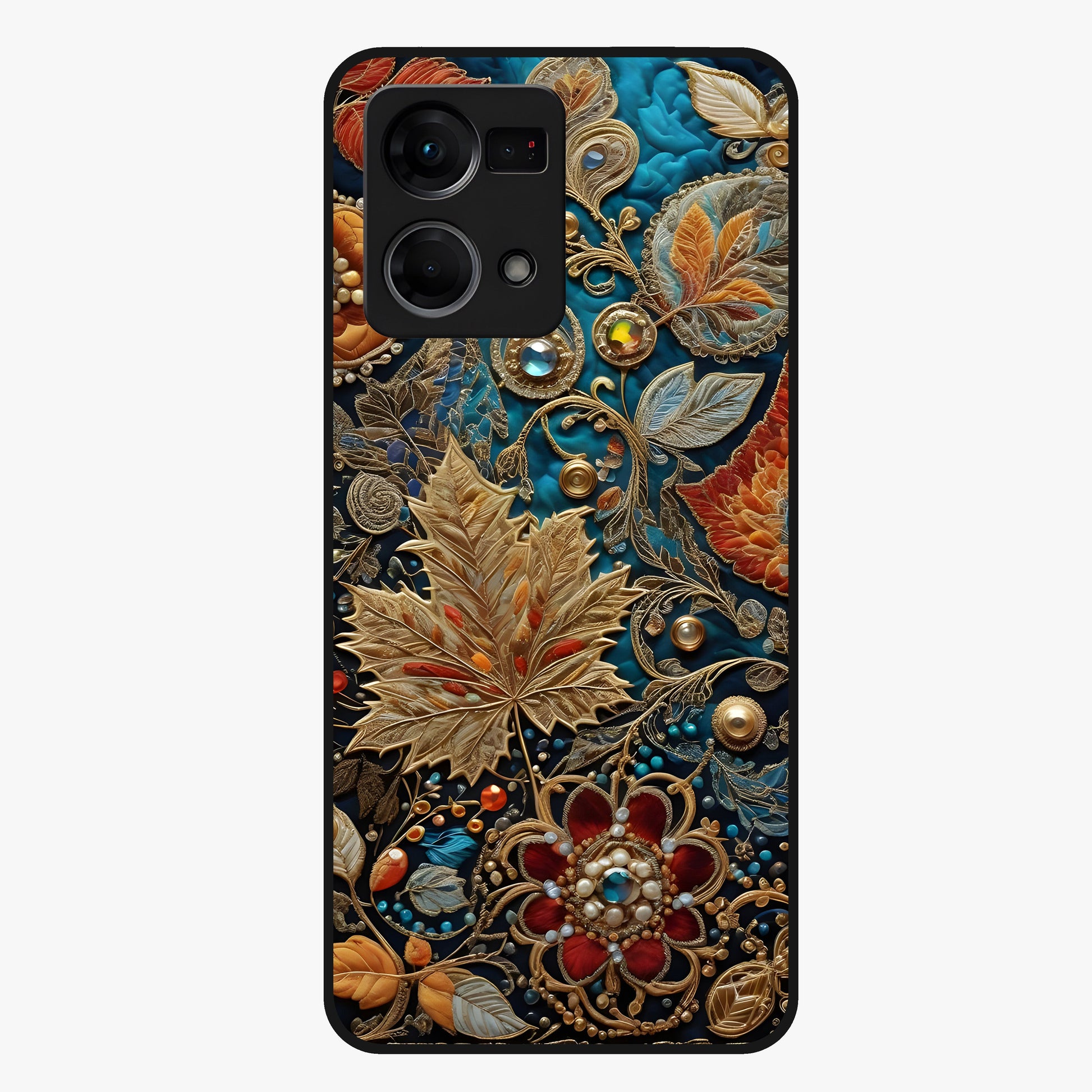 Royal Jewel Garden Glass Case showing flat back view with decorative floral garden artwork and glossy glass finish.