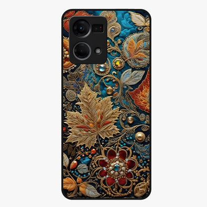 Royal Jewel Garden Glass Case showing flat back view with decorative floral garden artwork and glossy glass finish.