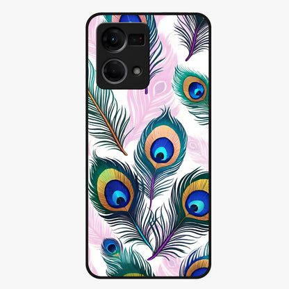 Royal Peacock Feathers Glass Case showing flat back view with colorful peacock feather artwork and glossy glass finish.