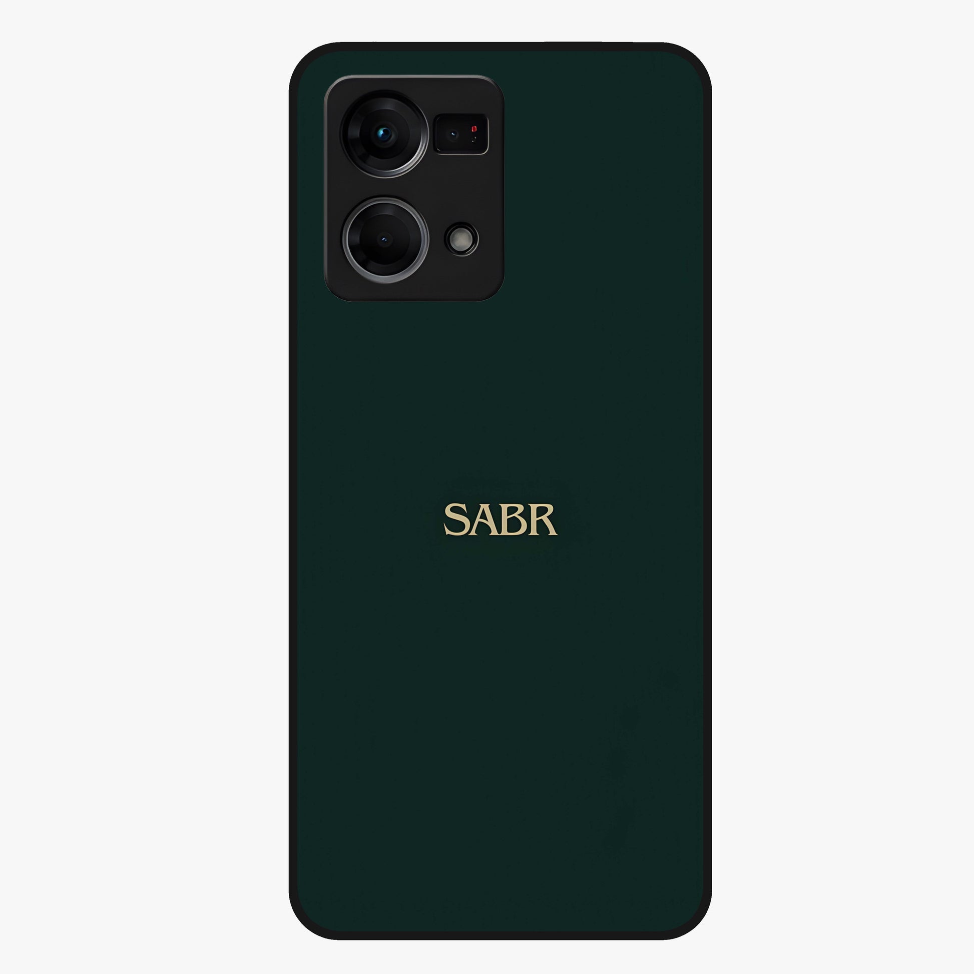 Sabr Minimal Patience Glass Case showing flat back view with minimalist typography artwork and glossy glass finish.
