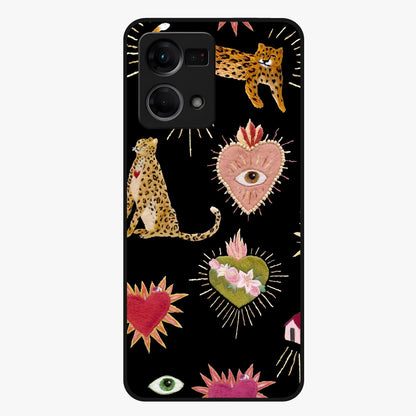 Sacred Jungle Heart Glass Case showing flat back view with jungle inspired heart artwork and glossy glass finish.