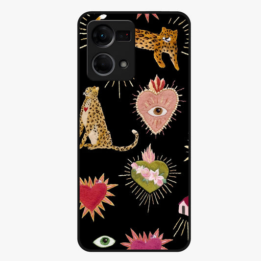 Sacred Jungle Heart Glass Case showing flat back view with jungle inspired heart artwork and glossy glass finish.