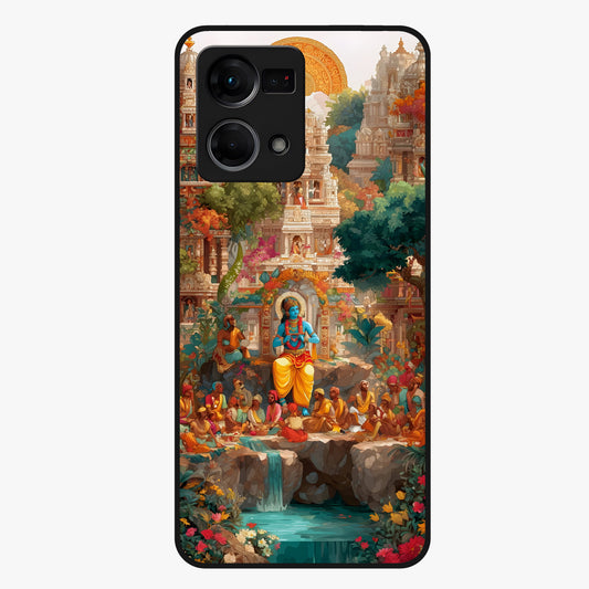 Sacred Sunlight Gods Glass Case showing flat back view with divine sunlight themed artwork and glossy glass finish.