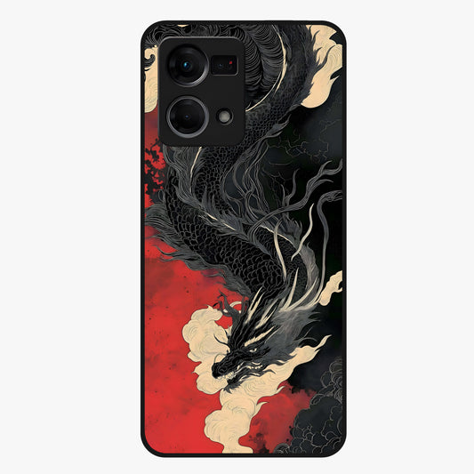 Shadow Dragon Fury Glass Case showing flat back view with fierce dragon artwork and glossy glass finish.
