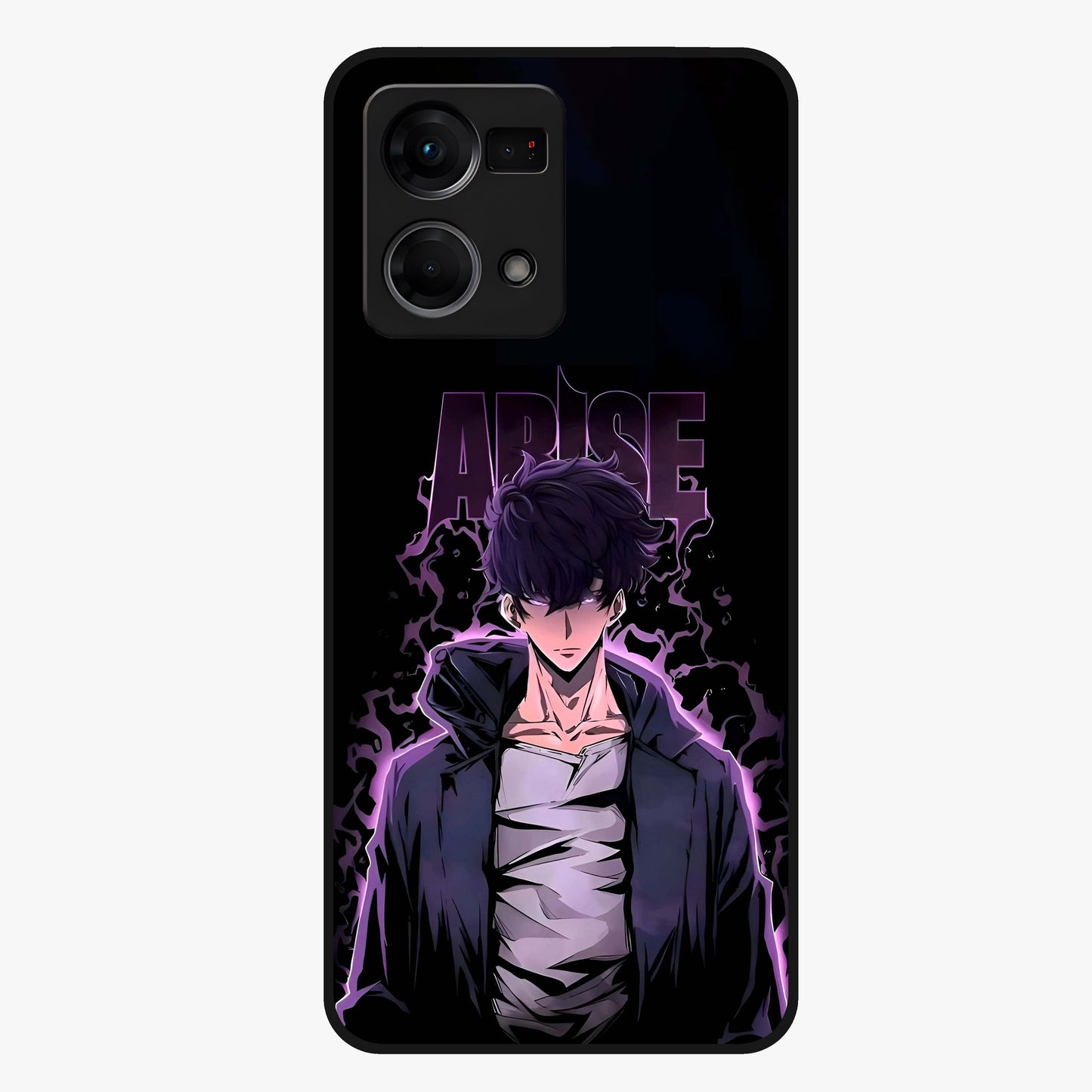 Shadow Monarch Awakening Glass Case showing flat back view with powerful dark monarch themed artwork and glossy glass finish.