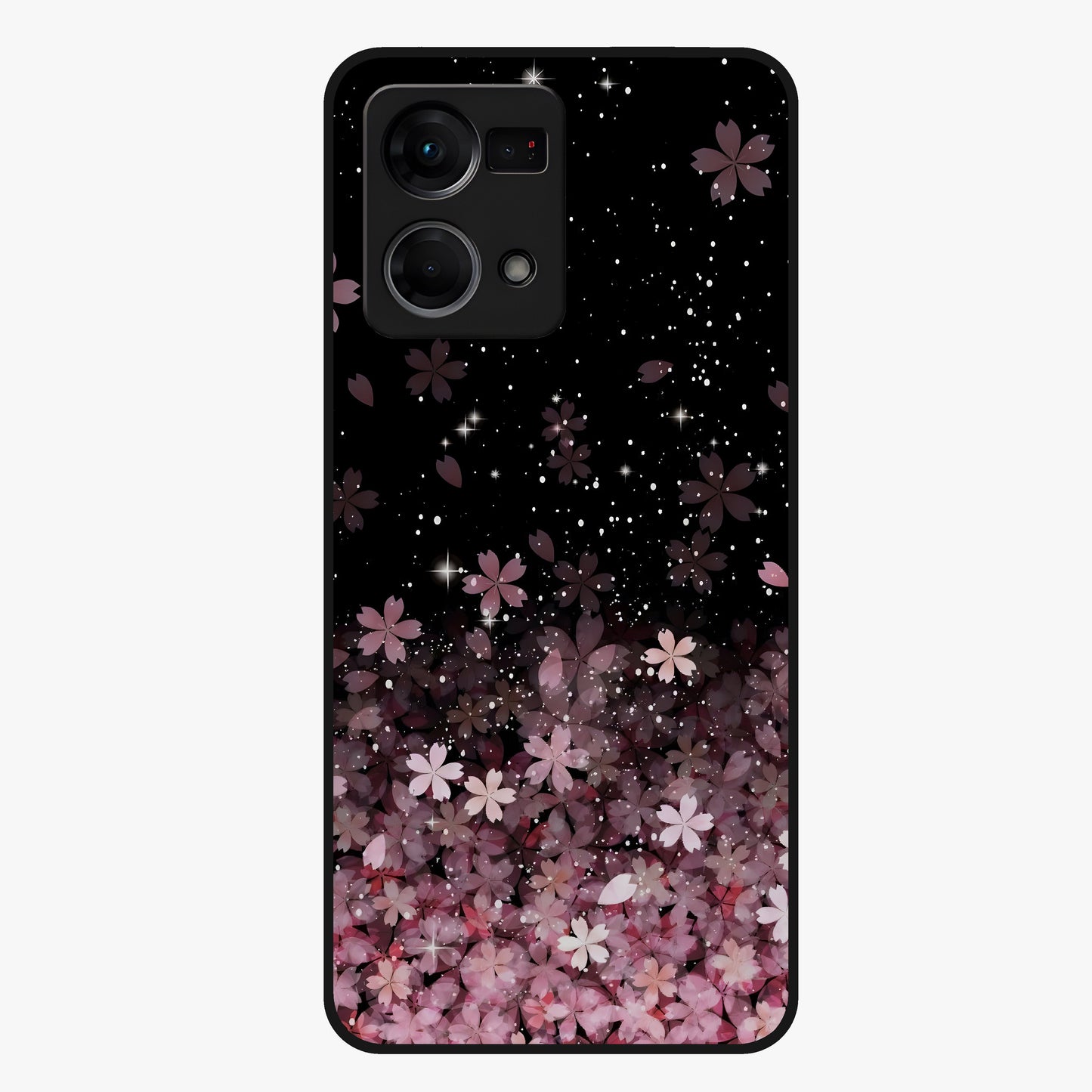Small Starry Flowers Glass Case showing flat back view with delicate starry floral artwork and glossy glass finish.