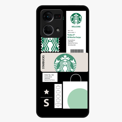 Starbucks Mocha Glass Case showing flat back view with coffee inspired artwork and glossy glass finish.