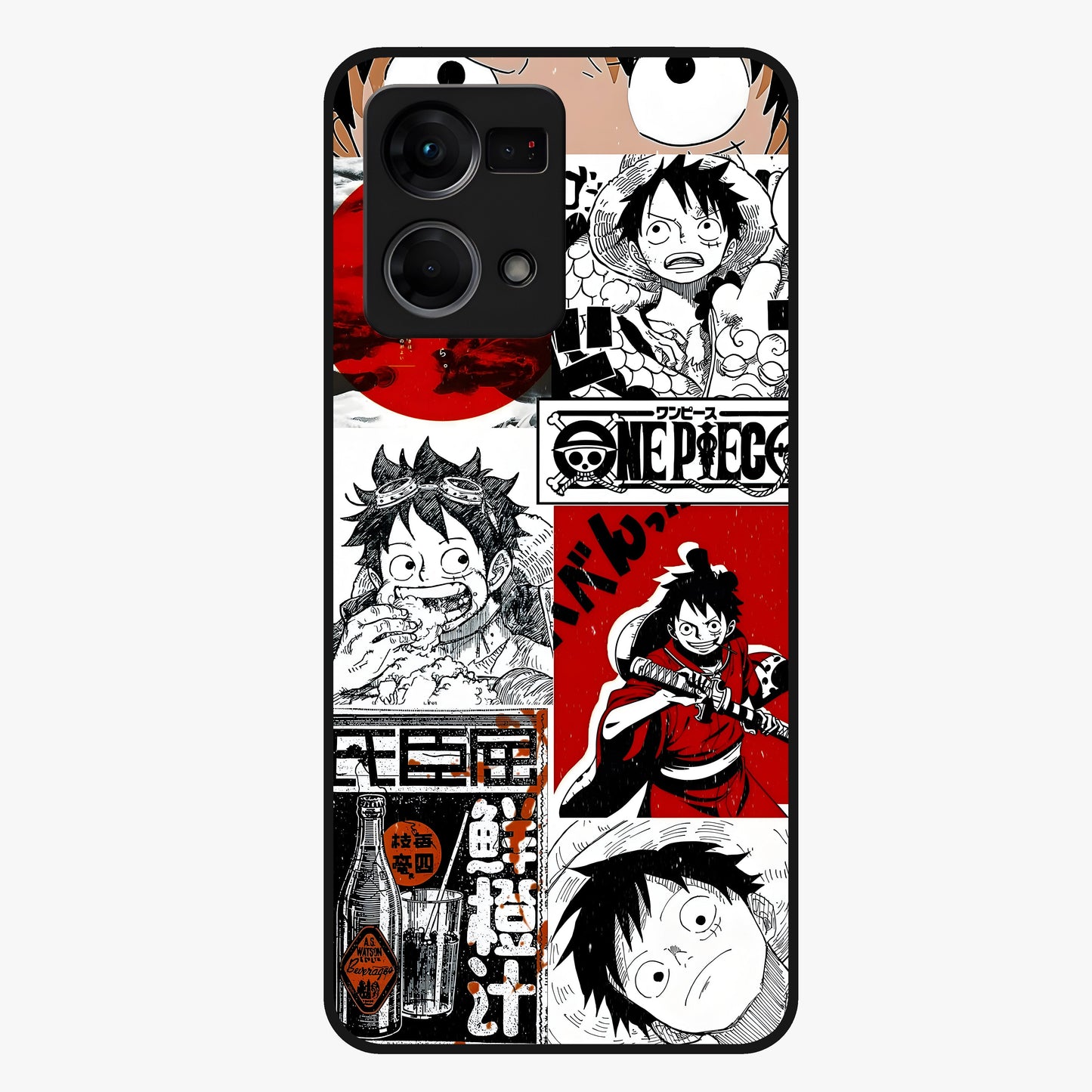 Strawhat Chaos Panels Glass Case showing flat back view with anime inspired chaos panel artwork and glossy glass finish.