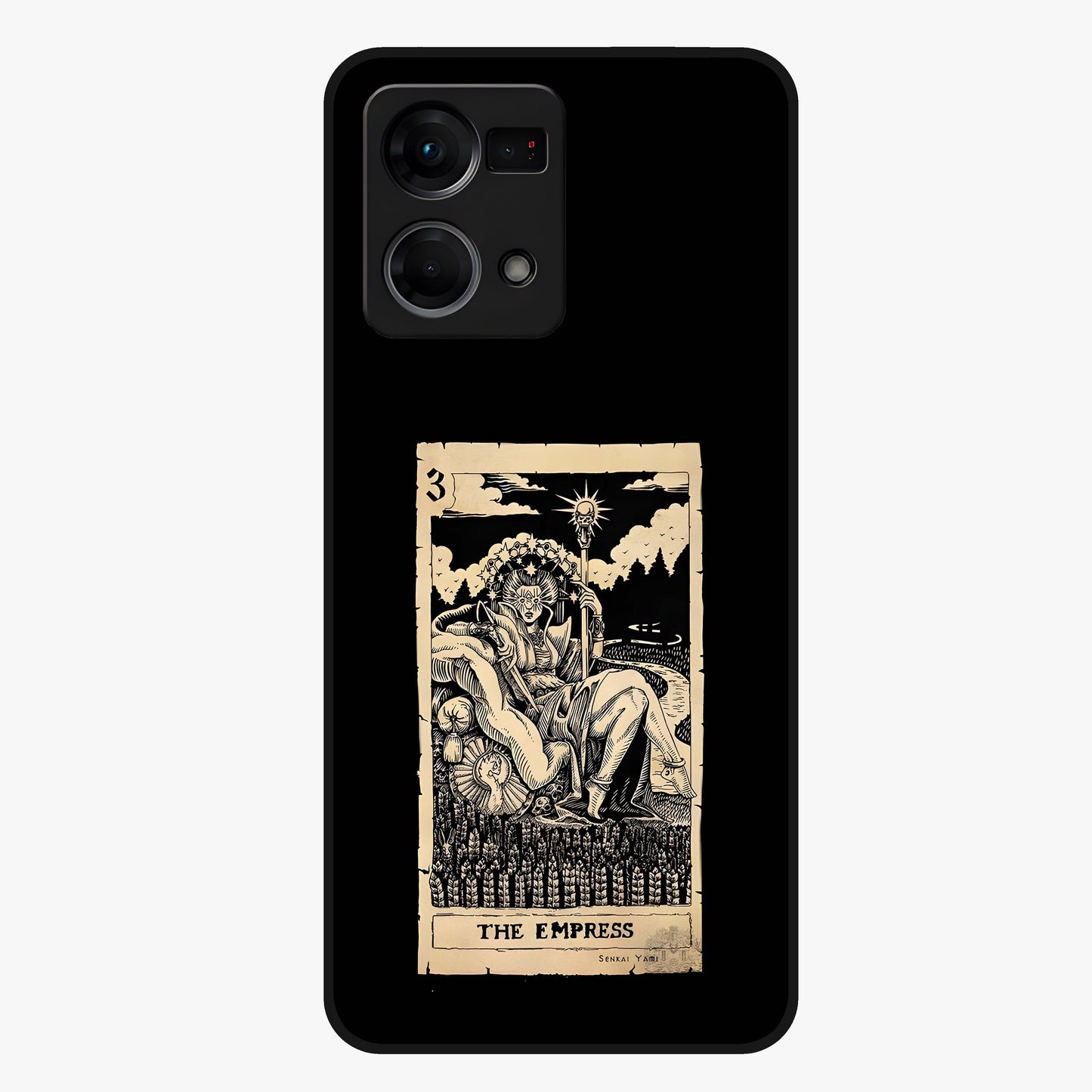The Empress Glass Case showing flat back view with regal feminine artwork and glossy glass finish.