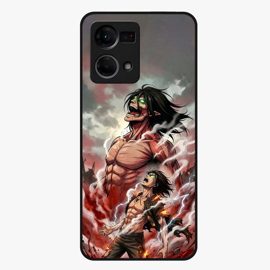 Titan Awakening Fury Glass Case showing flat back view with powerful titan inspired artwork and glossy glass finish.