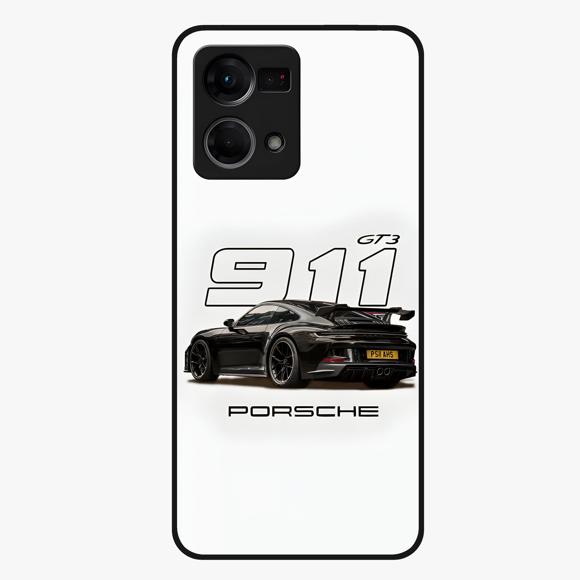 Turbo Legacy Icon Glass Case showing flat back view with iconic sports car inspired artwork and glossy glass finish.