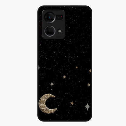 Twinkle Star With Half Moon Glass Case showing flat back view with star and half moon artwork and glossy glass finish.