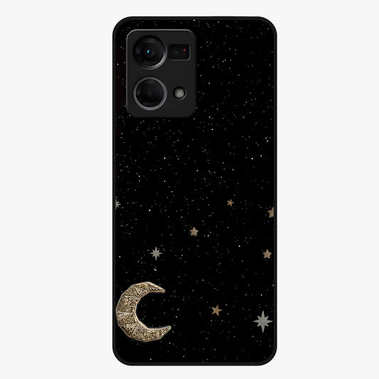 Twinkle Star With Half Moon Glass Case showing flat back view with star and half moon artwork and glossy glass finish.