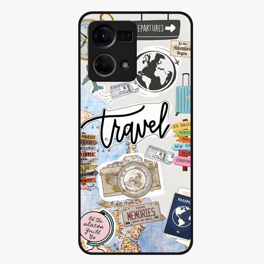 Wanderlust Journal Glass Case showing flat back view with travel inspired artwork and glossy glass finish.