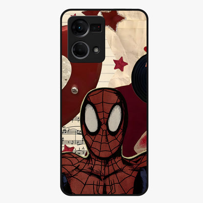Web Warrior Vibes Glass Case showing flat back view with superhero inspired web themed artwork and glossy glass finish.
