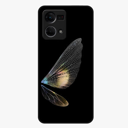 Whispers Of Wings Glass Case showing flat back view with graceful wing inspired artwork and glossy glass finish.