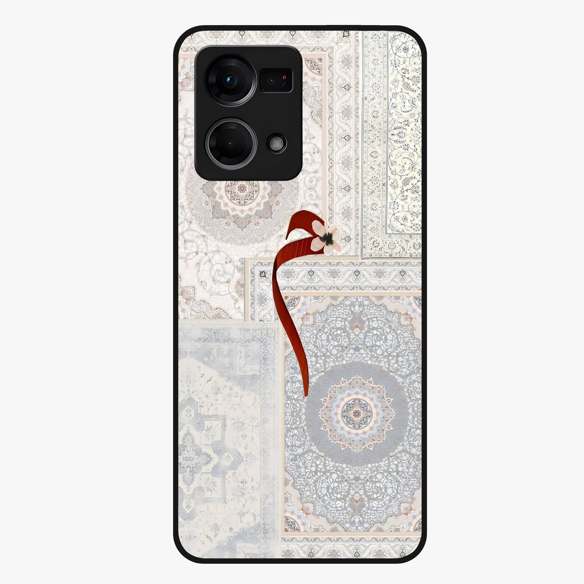 White Aesthetic Bow Glass Case showing flat back view with minimal bow artwork and glossy glass finish.