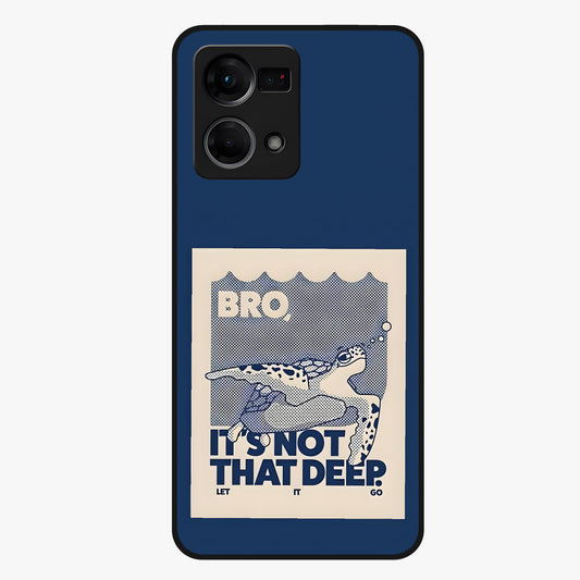 Worry Less Swim Glass Case showing flat back view with playful motivational artwork and glossy glass finish.