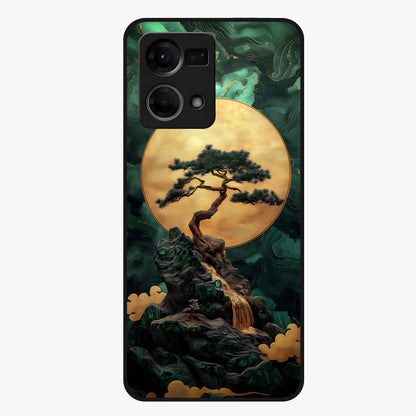 Zen Moon Rise Glass Case showing flat back view with calm moonrise artwork and glossy glass finish.