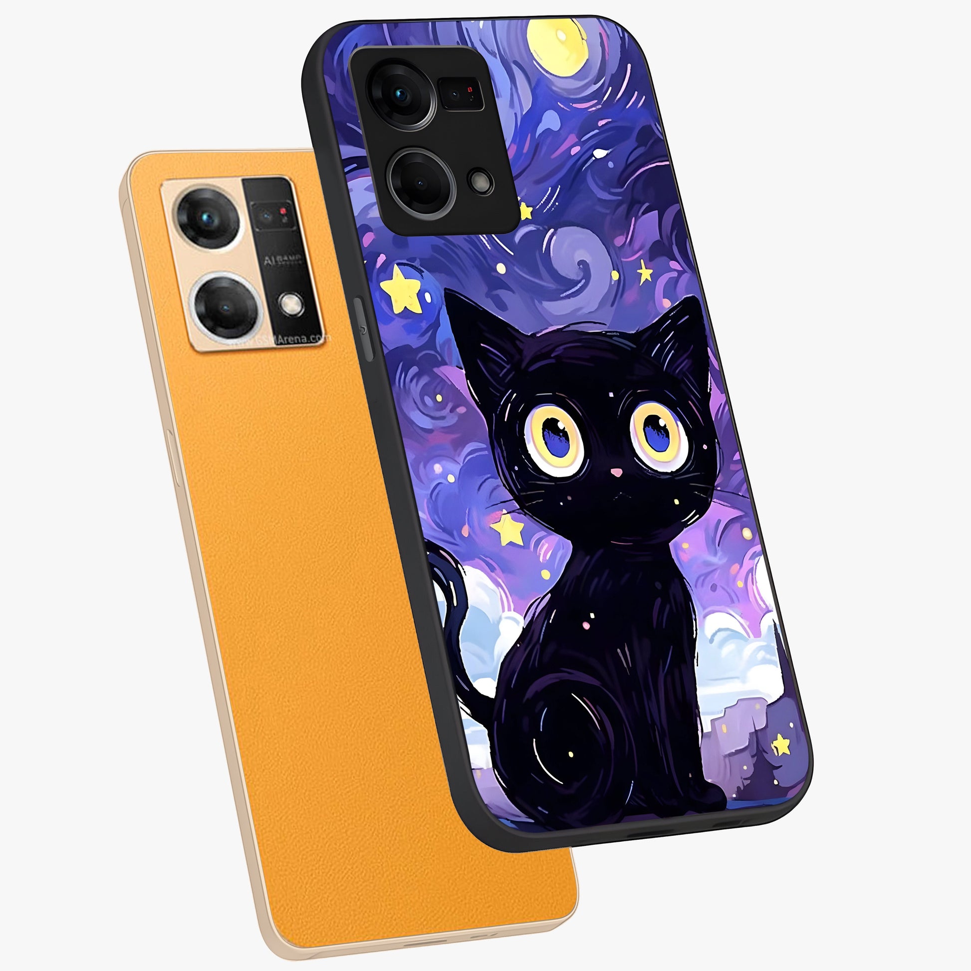 Abstract Cat Art Glass Case displayed in angled mockup highlighting modern abstract cat artwork and sleek glass surface.