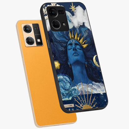 Aesthetic Lord Shiva Glass Case displayed in angled mockup highlighting spiritual Shiva illustration and sacred aesthetic design.