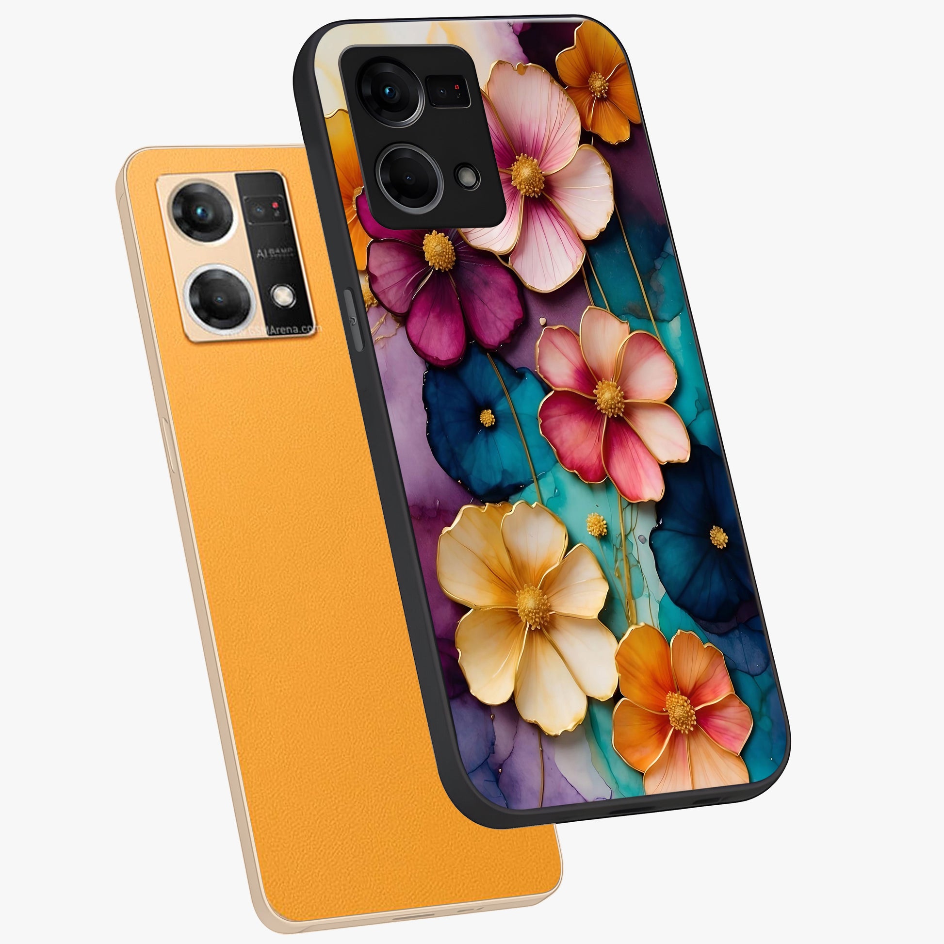 Artlyn Grace Flower Pattern Glass Case displayed in angled mockup highlighting delicate flower pattern design and smooth glass surface.