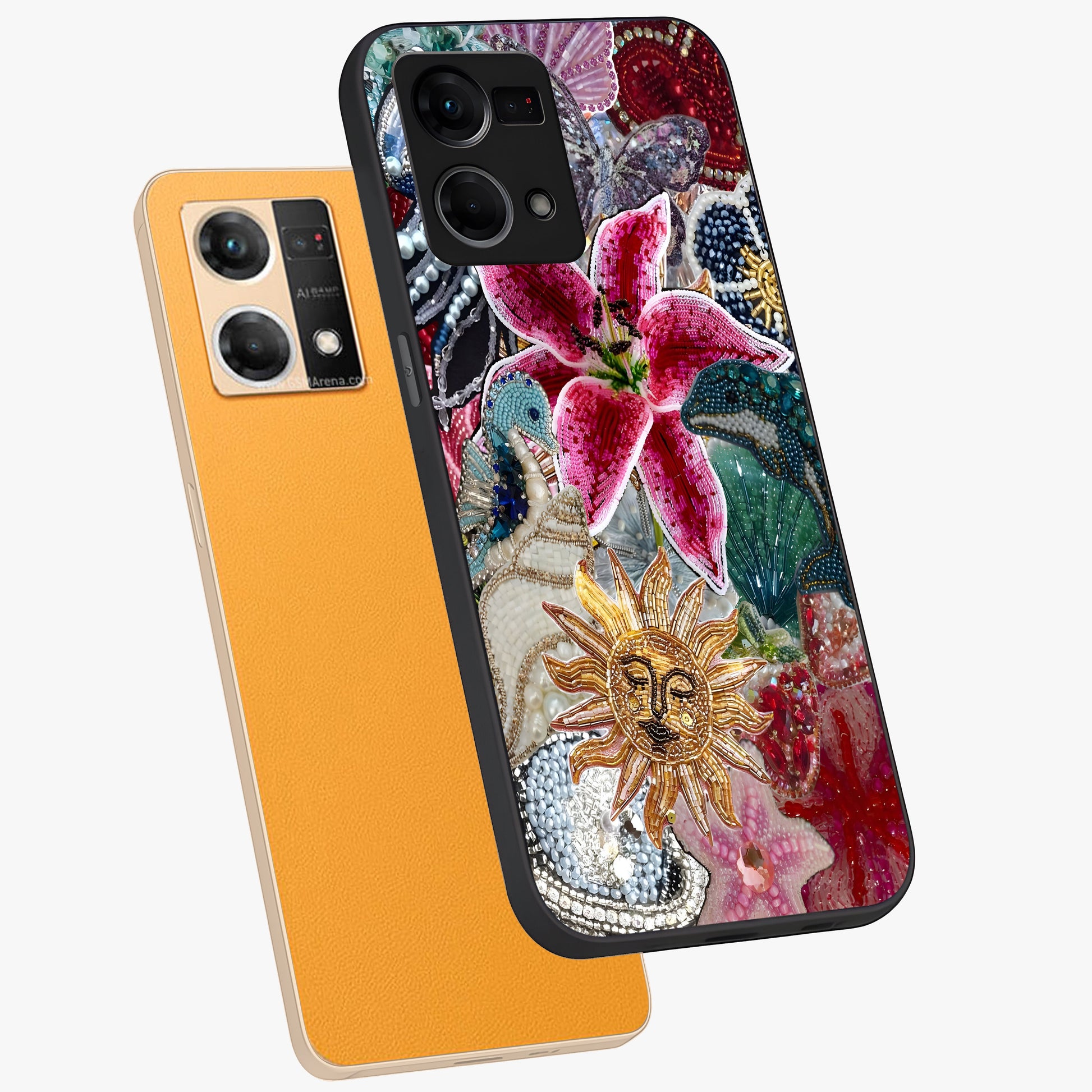Beaded Garden Fantasy Glass Case displayed in angled mockup highlighting fantasy inspired floral bead pattern.