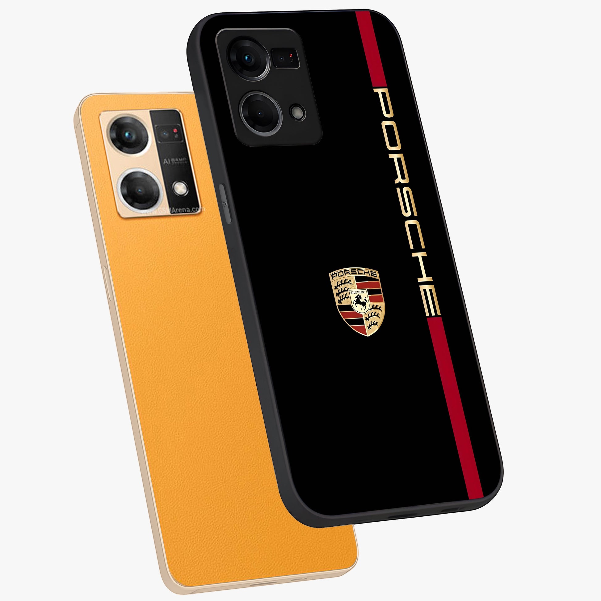 Black Minimal Porsche Glass Case displayed in angled mockup highlighting modern minimal car illustration and clean aesthetic design.