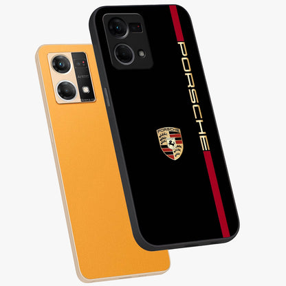 Black Minimal Porsche Glass Case displayed in angled mockup highlighting modern minimal car illustration and clean aesthetic design.