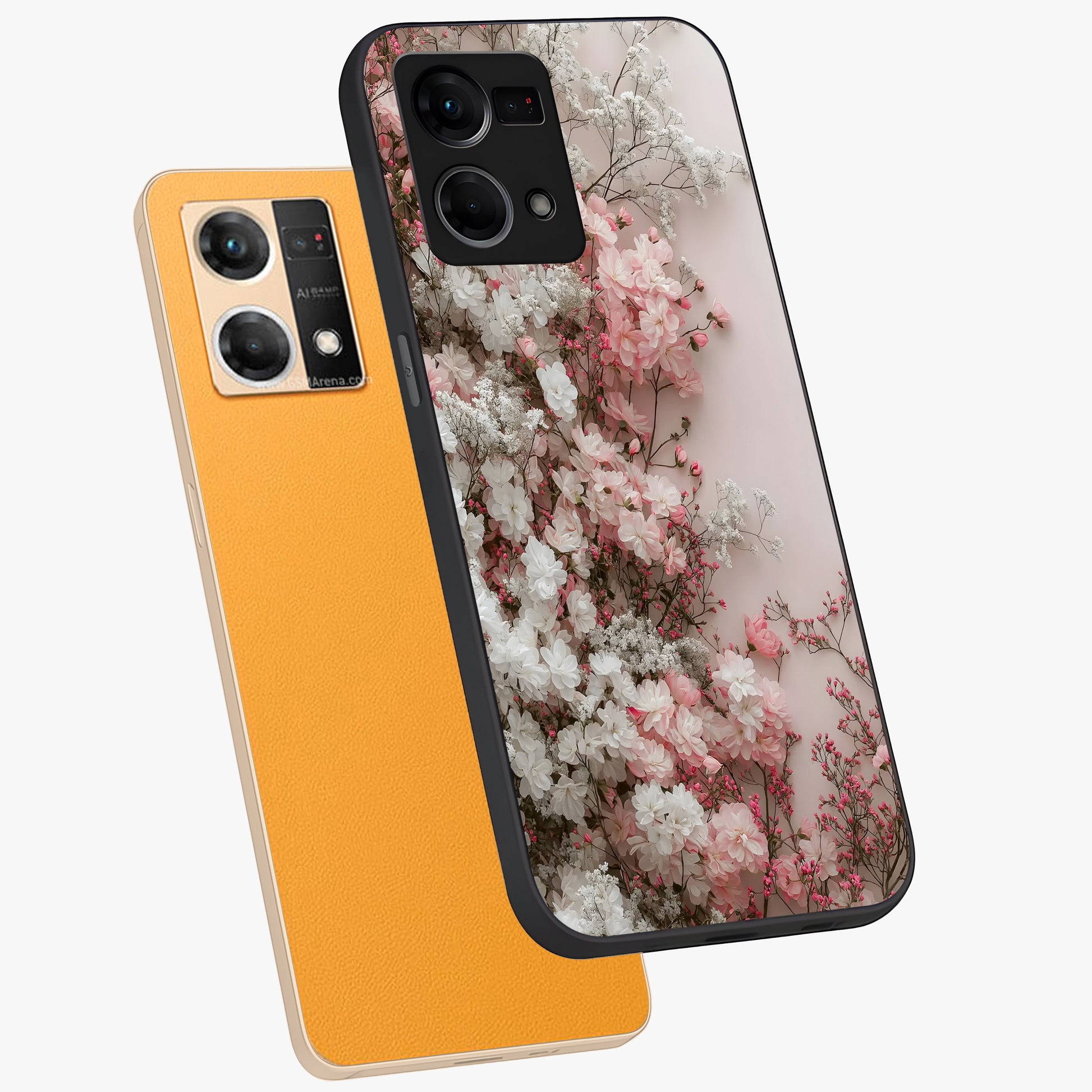 Blush Blossom Cloud Glass Case displayed in angled mockup highlighting soft cloud and blossom design with pastel aesthetic.