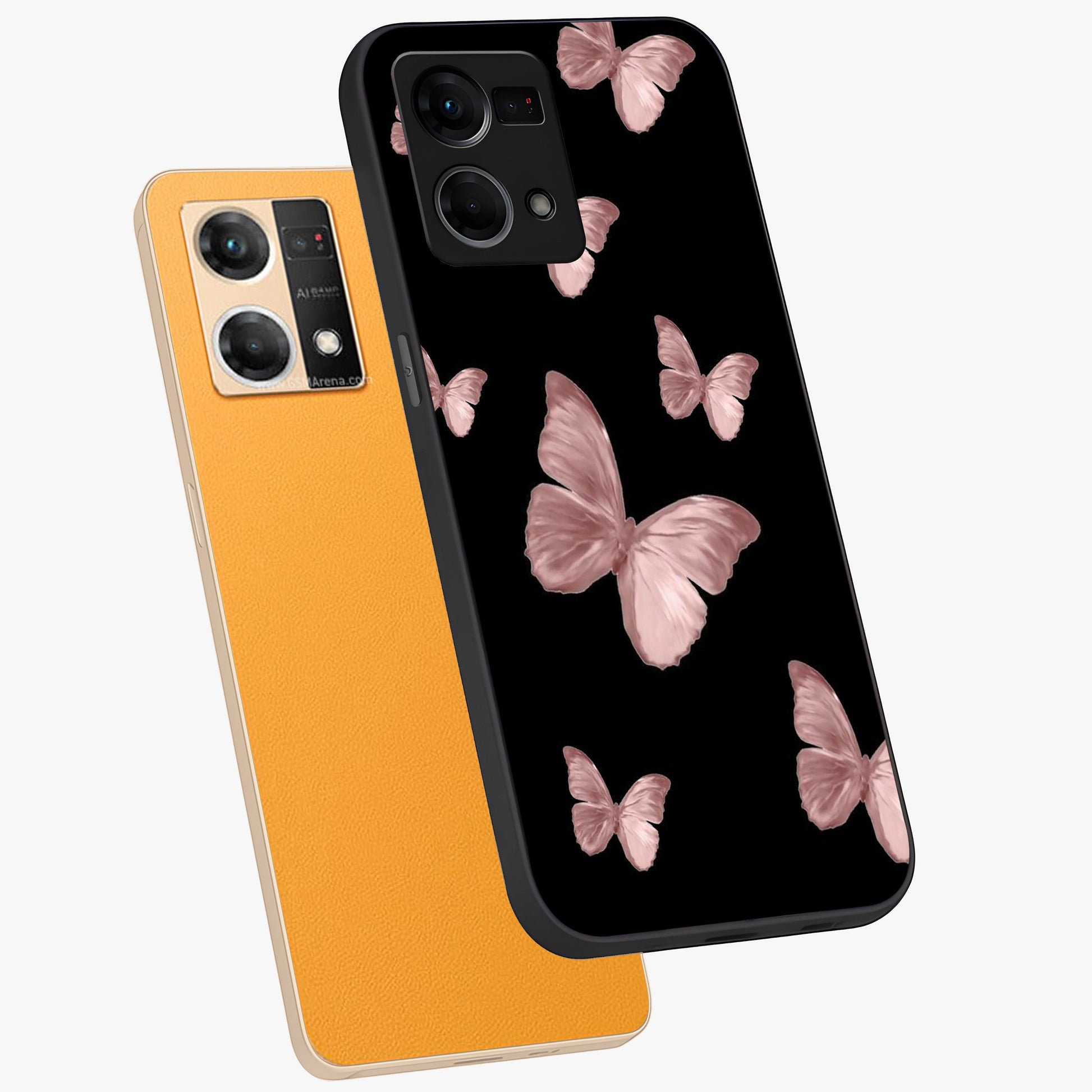 Butterfly Pattern Glass Case displayed in angled mockup highlighting delicate butterfly design and aesthetic pattern style.