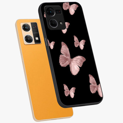 Butterfly Pattern Glass Case displayed in angled mockup highlighting delicate butterfly design and aesthetic pattern style.