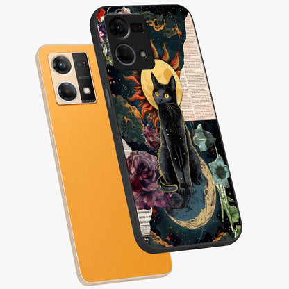 Celestial Black Cat Glass Case displayed in angled mockup highlighting cosmic black cat design with celestial aesthetic.