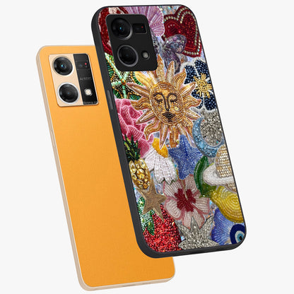 Celestial Floral and Playful Glass Case displayed in angled mockup highlighting playful floral design with dreamy celestial elements.