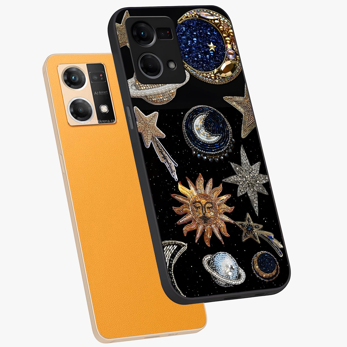 Celestial Gem Constellations Glass Case displayed in angled mockup highlighting gemstone inspired constellation design.