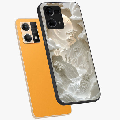 Celestial Origami Glass Case displayed in angled mockup highlighting geometric origami design with cosmic aesthetic theme.