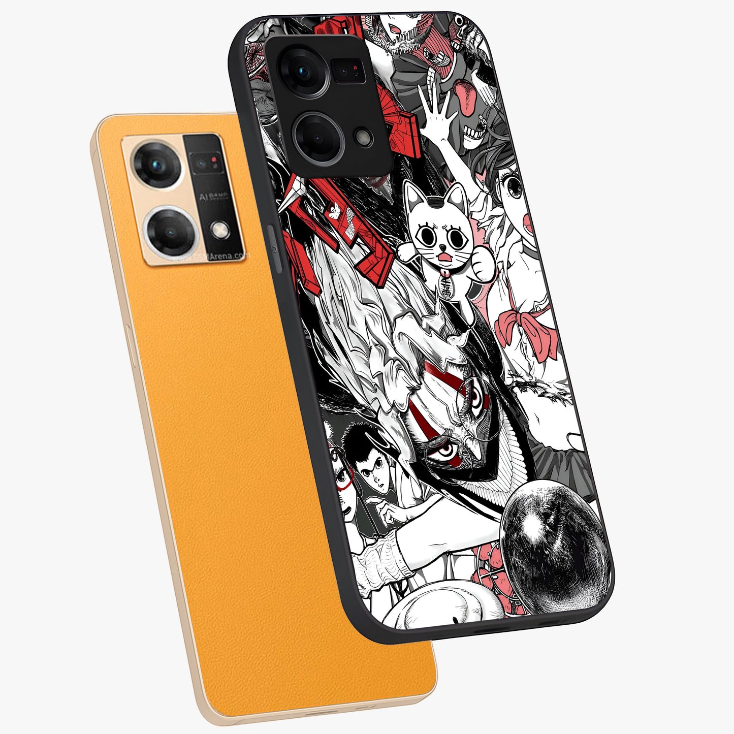 Crimson Chaos Panel Glass Case displayed in angled mockup highlighting chaotic panel style design with modern graphic theme.