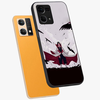 Crimson Crow Ascension Glass Case displayed in angled mockup highlighting powerful crow illustration with dark crimson aesthetic.