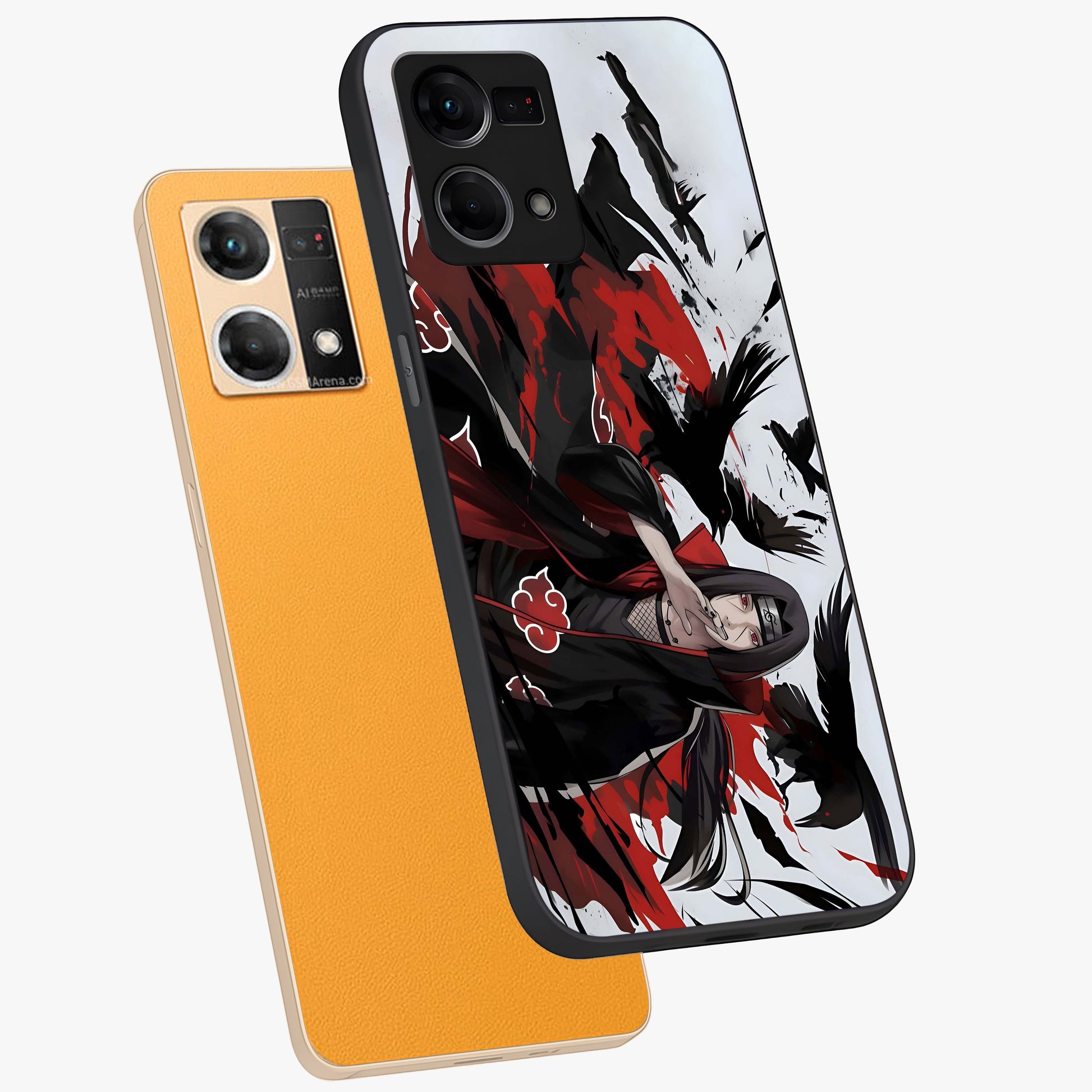 Crimson Crow Illusion Glass Case displayed in angled mockup highlighting mysterious crow graphic with dark aesthetic style.