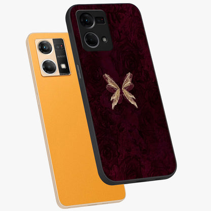 Crimson Fade Butterfly Glass Case displayed in angled mockup highlighting elegant butterfly design with crimson gradient aesthetic.