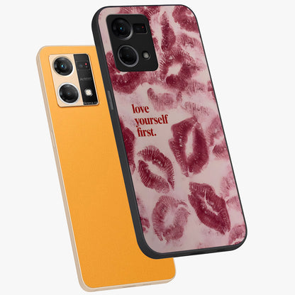 Crimson Kiss Love Glass Case displayed in angled mockup highlighting bold love inspired design with modern aesthetic style.
