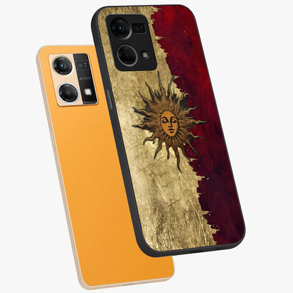Crimson Sun Majesty Glass Case displayed in angled mockup highlighting majestic crimson sun design with bold aesthetic style.