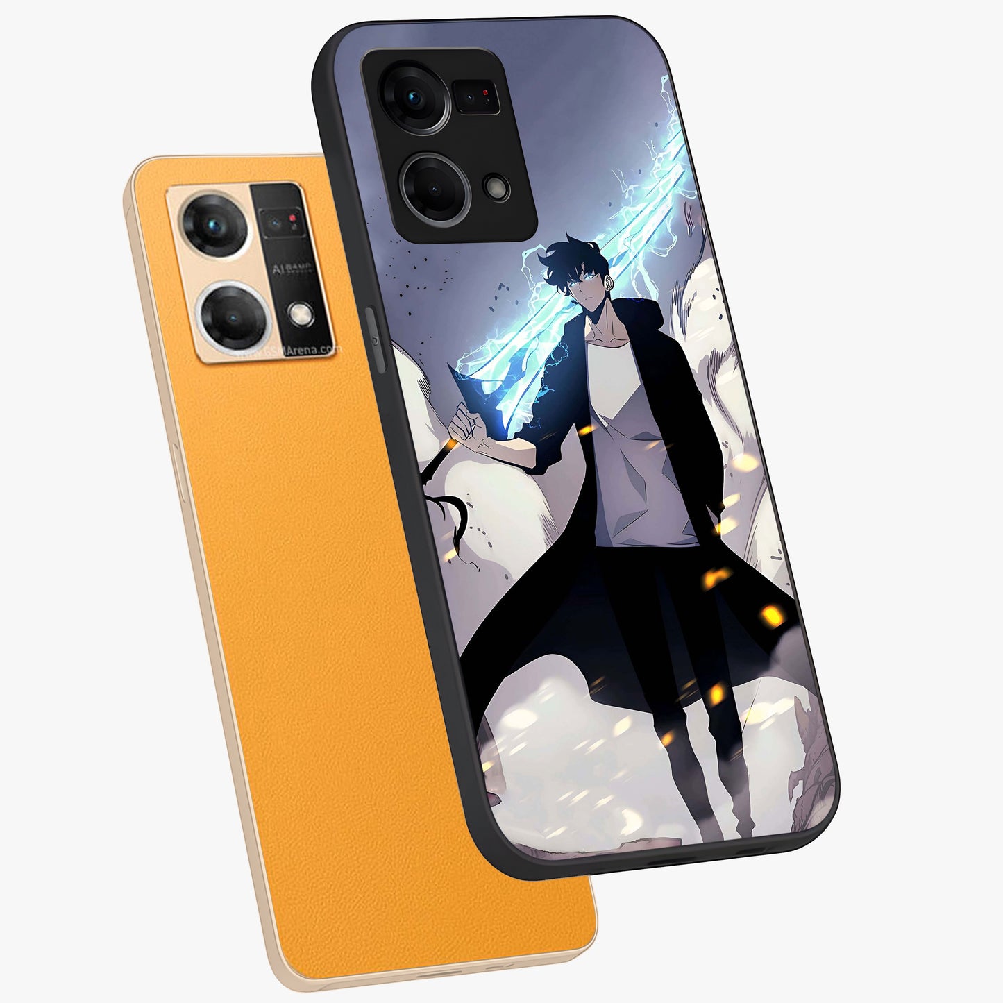Dark Lightning Anime Warrior Glass Case displayed in angled mockup highlighting powerful lightning themed anime illustration.