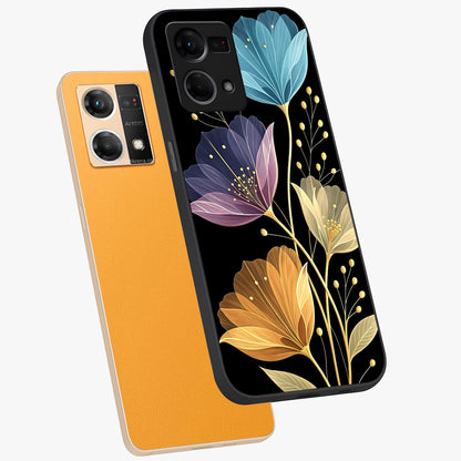 Delicate Multicolor Flowers Glass Case displayed in angled mockup highlighting colorful flower pattern with soft aesthetic style.